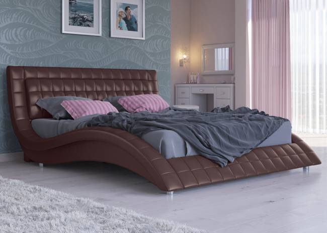 Кровать Атлантико, цвет: Экокожа Коричневая