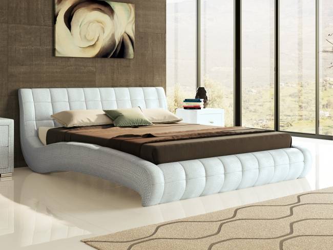 Кровать Nuvola 1, цвет: Экокожа Кайман Белый Кровать Nuvola 1, цвет: Экокожа Кайман Белый