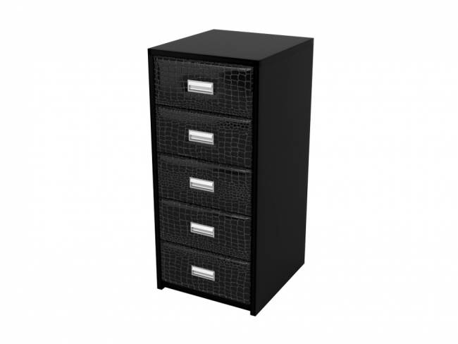 Комод Como/Veda 5 ящиков, цвет: ЛДСП Черный/Экокожа Кайман Черный Комод Como/Veda 5 ящиков, цвет: ЛДСП Черный/Экокожа Кайман Черный